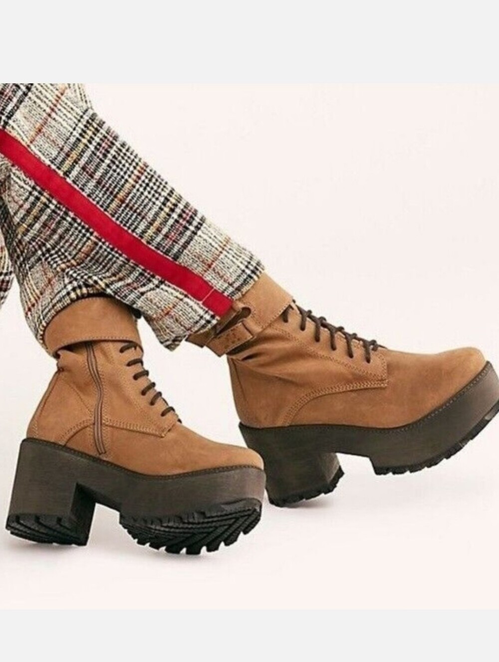 Free People Tan Lace-Up Platform Boots